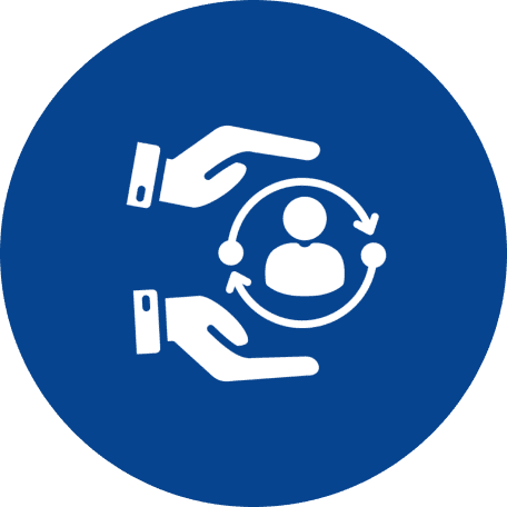 Caring hands around person symbol