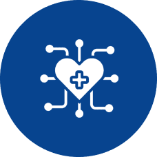 Heart with circuits on blue background